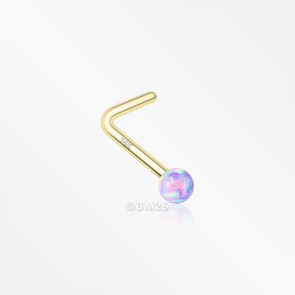 14 Karat Gold Fire Opal Ball L-Shaped Nose Ring - Picture 5 of 5